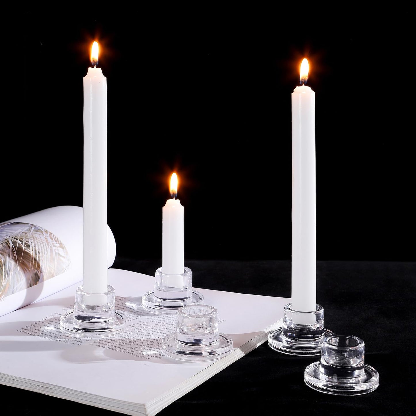 ZQXJWF Clear Glass Taper Candle Holders Set, Round Base Design, Elegant Dining Table Decor, for Table Centerpiece Wedding Party Advent Christmas Home Decorations(36, Clear)