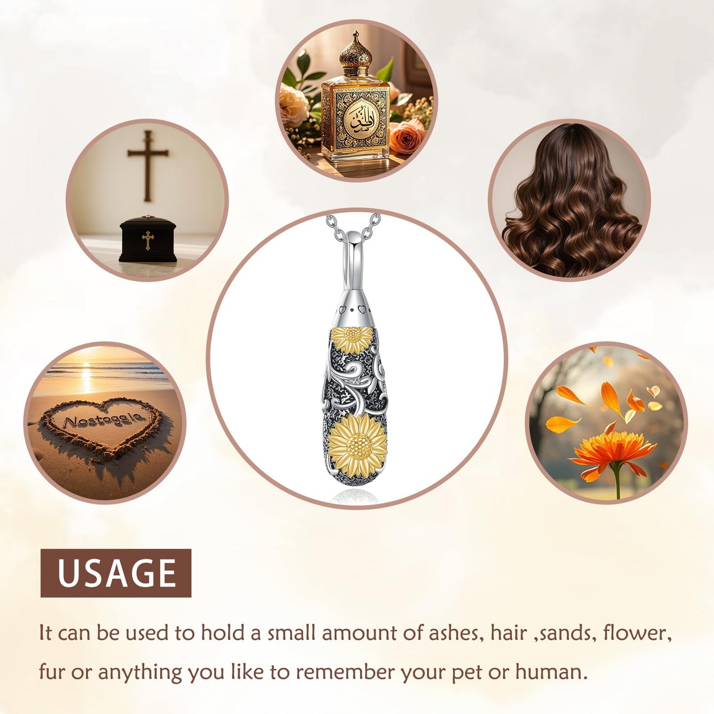 POPLYKE Teardrop Sunflower Filigree Urn Necklace for Ashes for Women Sterling Silver TearDrop Cremation Necklace for Ashes Keepsake Jewelry for Women Men