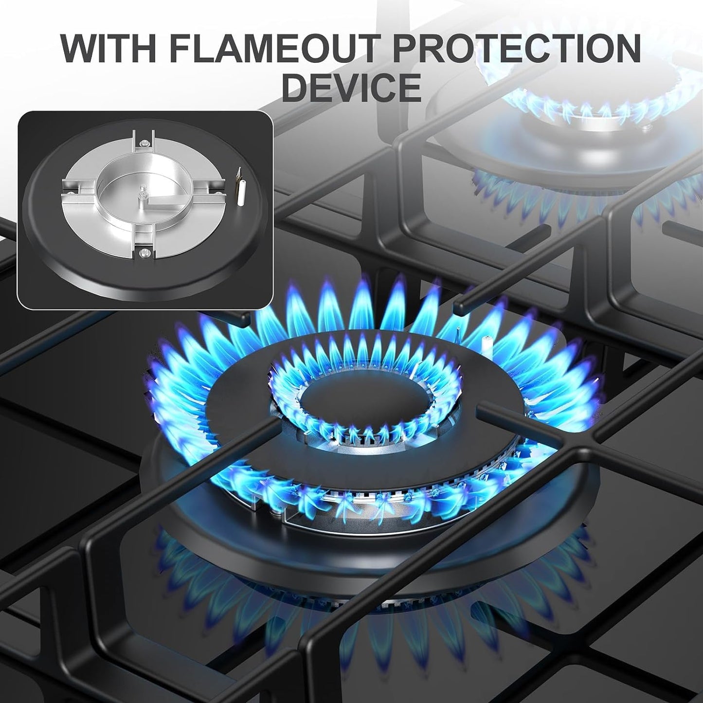 Nafewin 36 Inch Gas Cooktop Propane Stove, 5 Burner Built-in Gas Stove Top with Tempered Glass Panel, NG/LPG Dual Fuel Auto Ignition Propane Cooktop with Thermocouple Protection