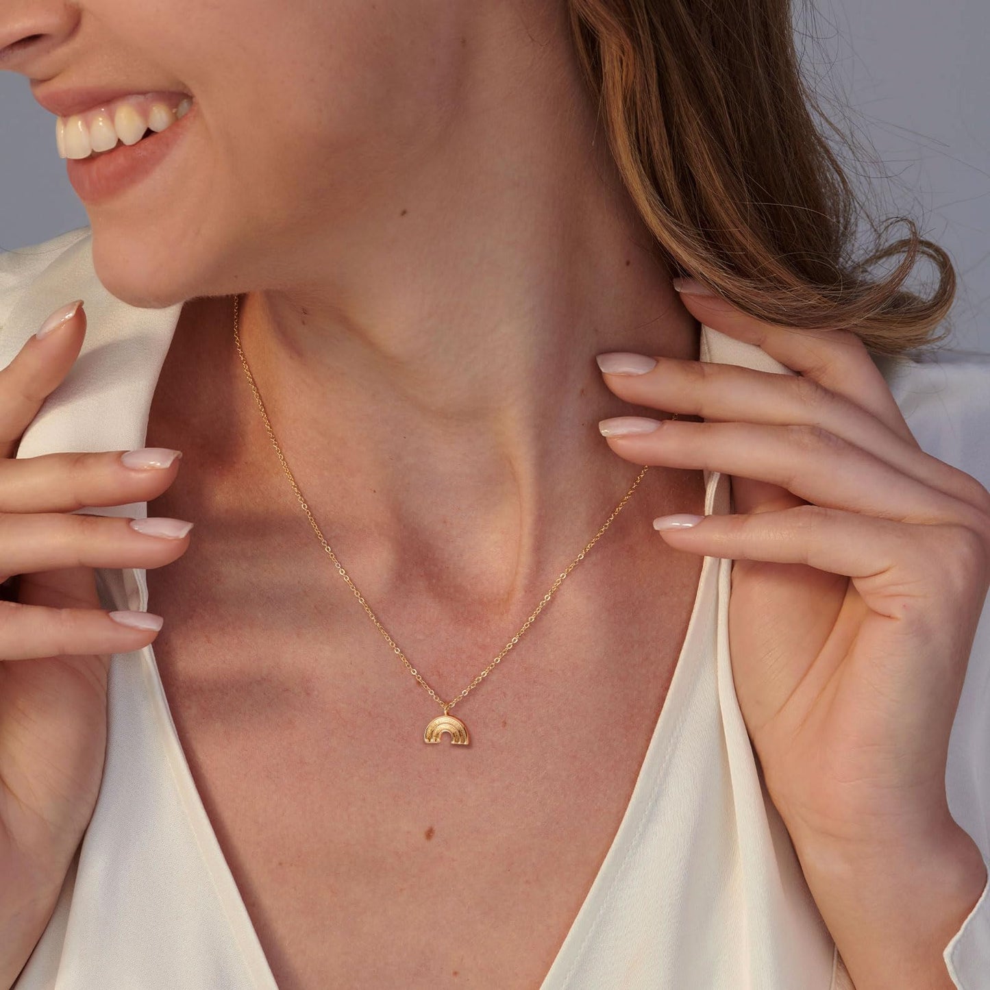 VRIUA Gold Necklace for Women 14k Gold Plated Dainty Rainbow Necklace Simple Delicate Jewelry Everyday for Women