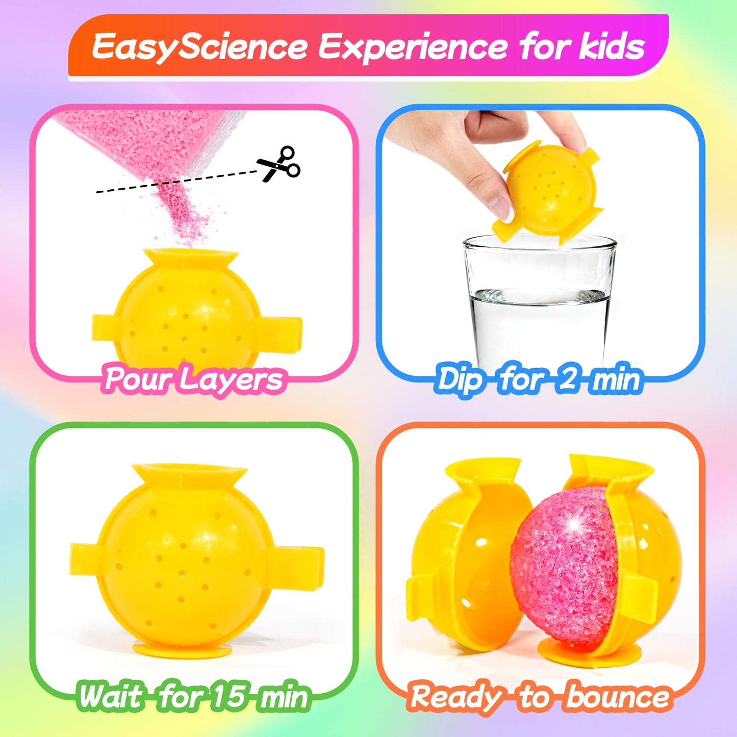 Ppotyo 24 Packs Gift Bouncy Ball Kit with Cards for Kids Magic Bouncing Ball STEM Science Experiment Craft Party Favors School Classroom Gifts Exchange for Boys and Girls
