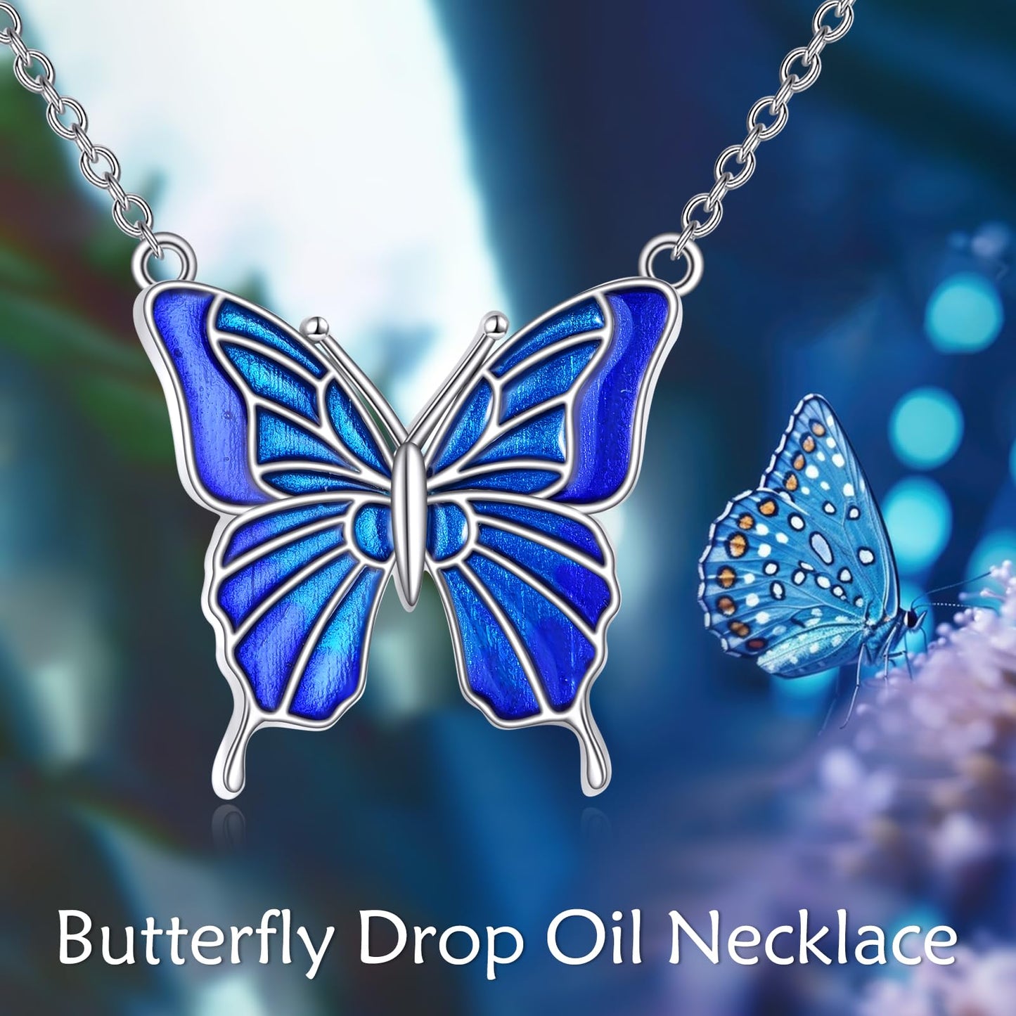 KQF Butterfly Necklace 925 Sterling Silver Blue Butterfly Pendant Necklace Jewelry Gift for Women Mom Daughter