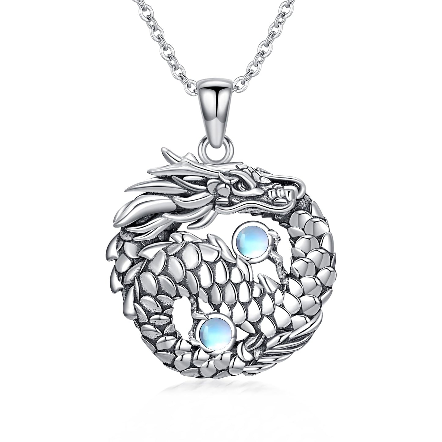 YAFEINI Dragon Necklace S925 Sterling Silver Moonstone Dragon Pendant Necklaces Dragons Jewelry Gift for Women Mom Wife