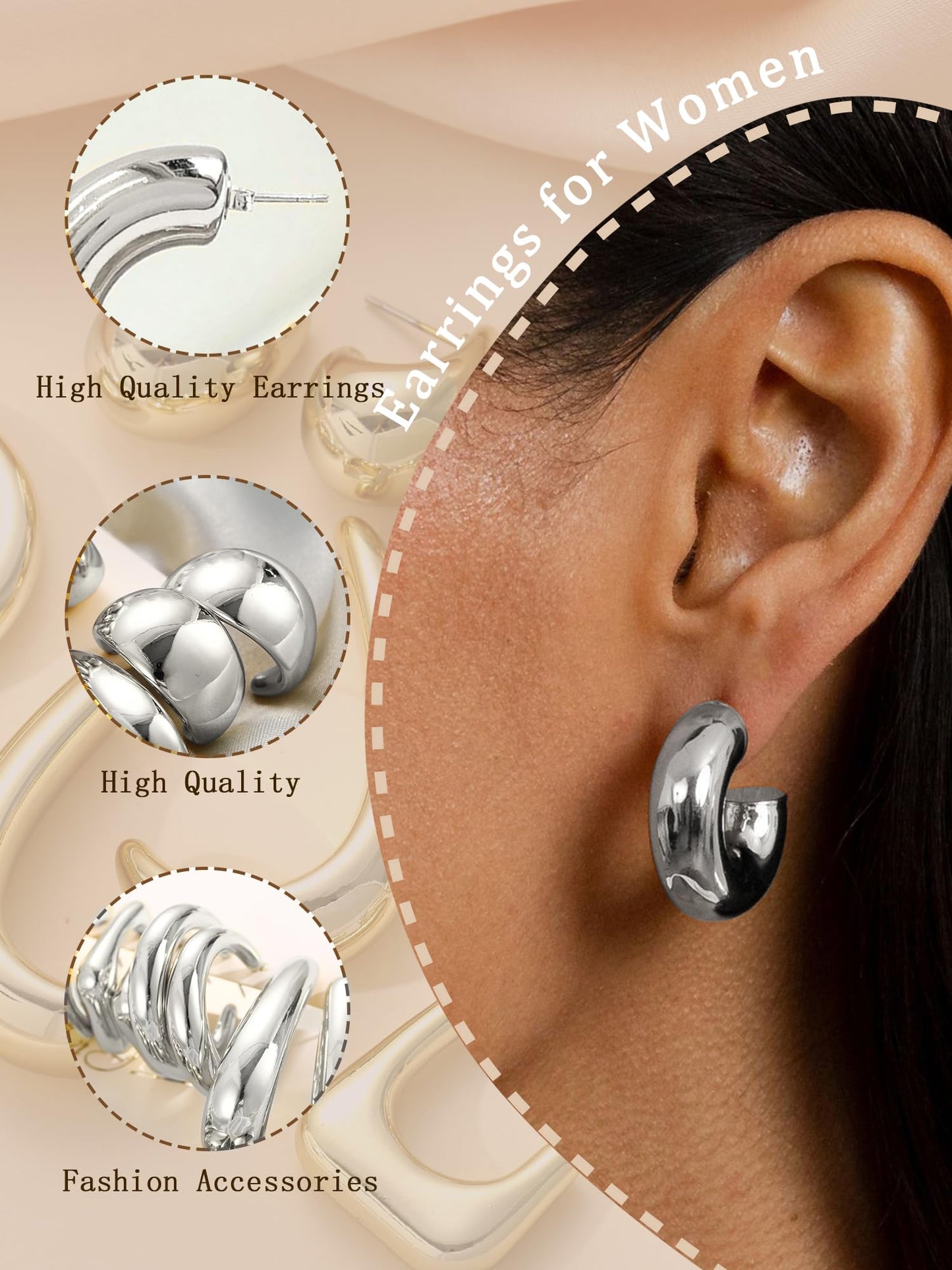36 Pairs Gold Hoop Earrings Set for Women Multipack, Hypoallergenic Chunky Chain Twisted Hoop Earrings Pack, Fashion Dangle Earrings Jewelry for Gift (B-10Pairs Silver)