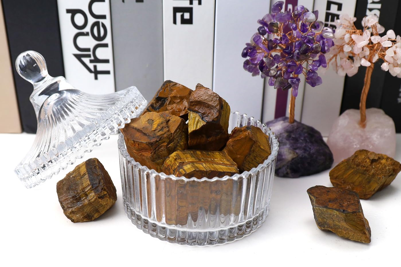 QINJIEJIE Tiger Eye Crystals Raw Stones Natural Rough Gemstones Rocks Bulk Large 0.8-1.2" Gems Reiki Fountain Rock for Tumbling Cabbing Polishing Wire Wrapping Wicca Decoration 0.9 lbs