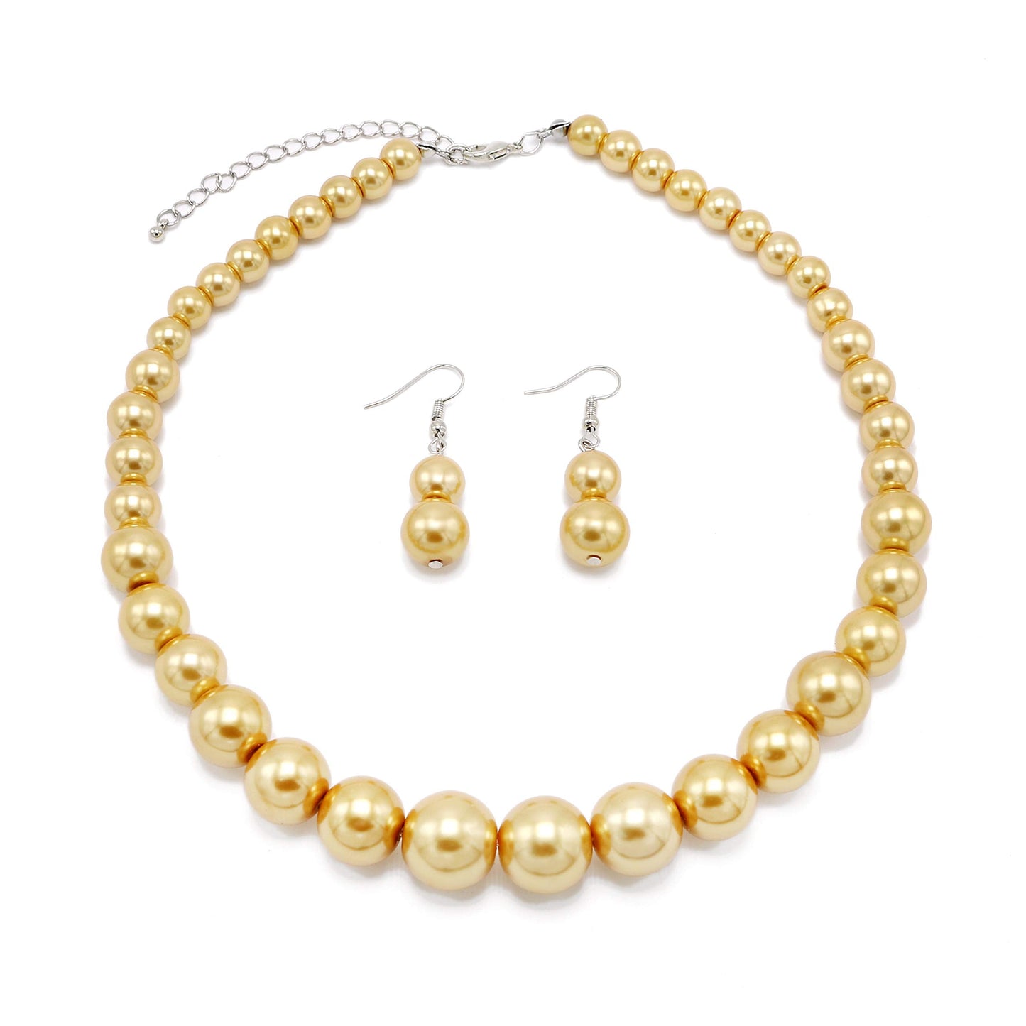 Cryshimmer Pearl Choker Necklace for Women Faux Pearl Beads Strand Necklace Earring Set Costume Jewelry(Yellow)