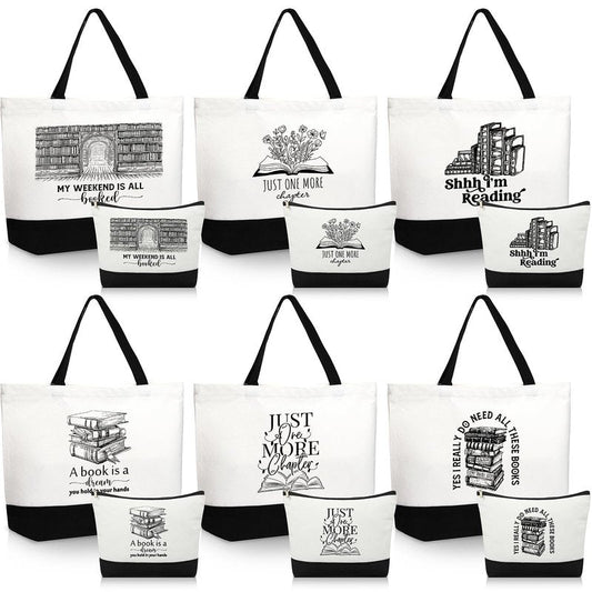 Locmeo 12 Pcs Book Lovers Gifts Book Club Tote Bag Reading Quote Makeup Reusable Cosmetic Bag with Metal Zipper Bookish Librarian Appreciation Gifts for Women Bookworm Teacher Student