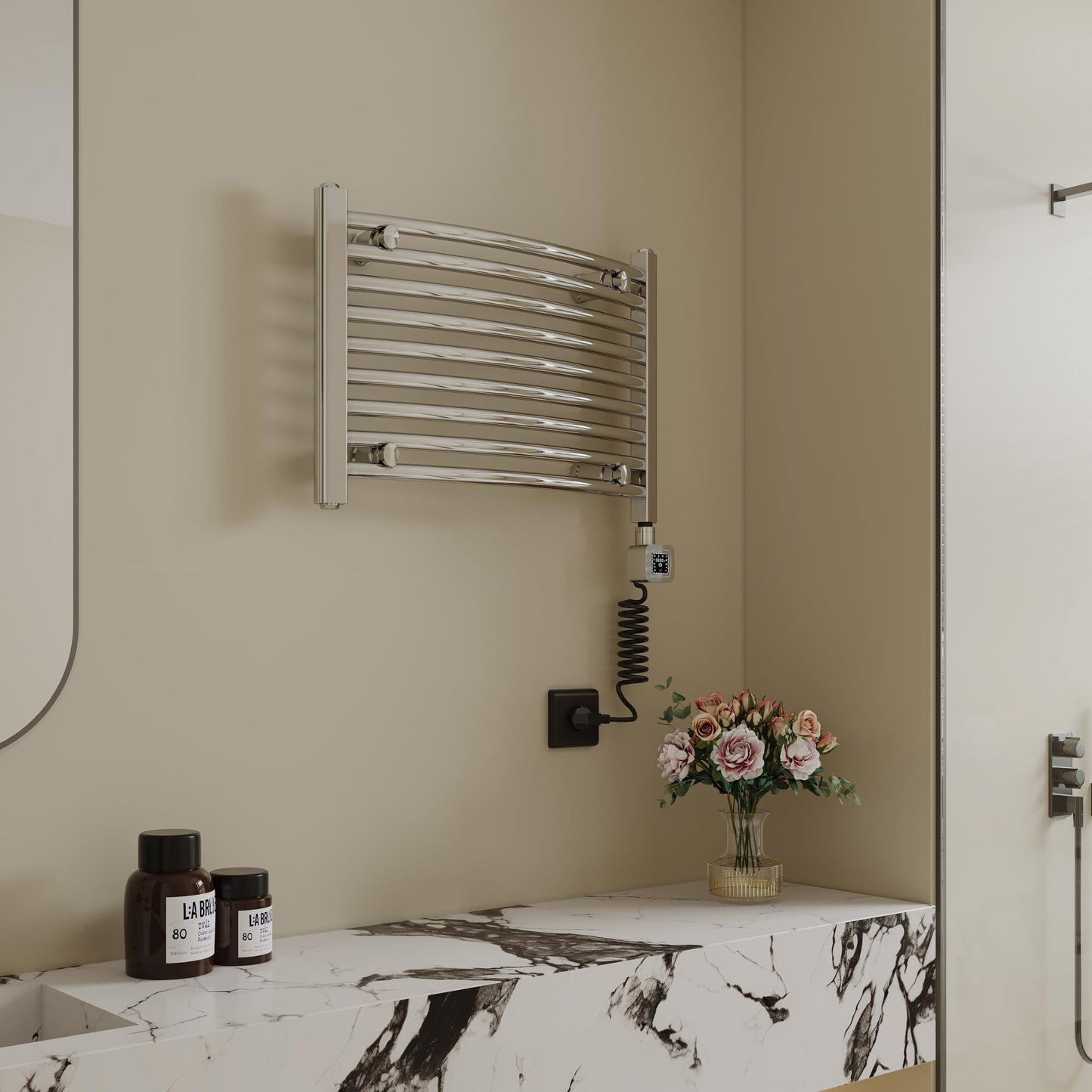 HEATGENE Smart Towel Warmer with Timer and Temperature Control, Smart Liquid Filled Towel Rails, Plug-in/Hardwired Wall-Mounted Towel Heater Rack Compatible with Alexa and Google Home, Chrome