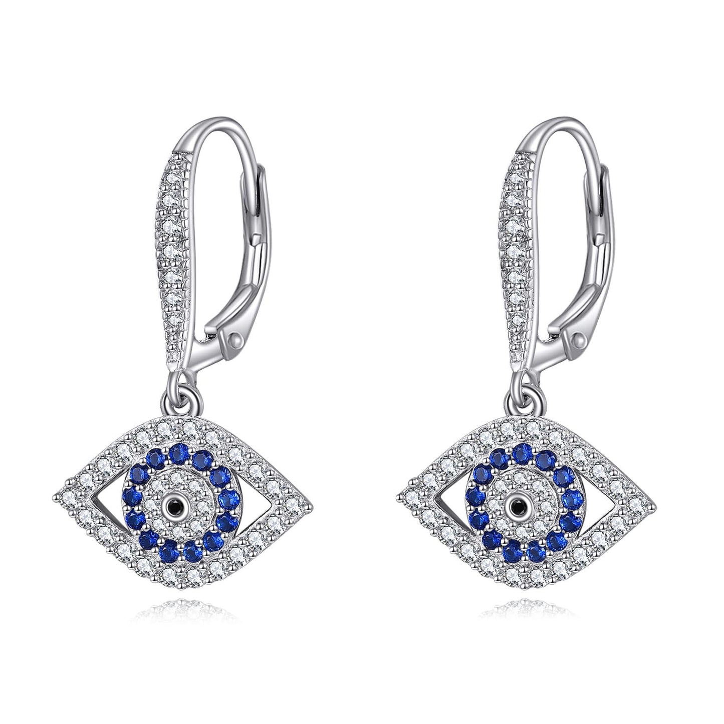YFN Evil Eye Earrings for Women Sterling Silver Blue Evil Eye Leverback Earrings Huggie Hoop Earrings Dangle Earrings Minimalis Jewelry Gifts