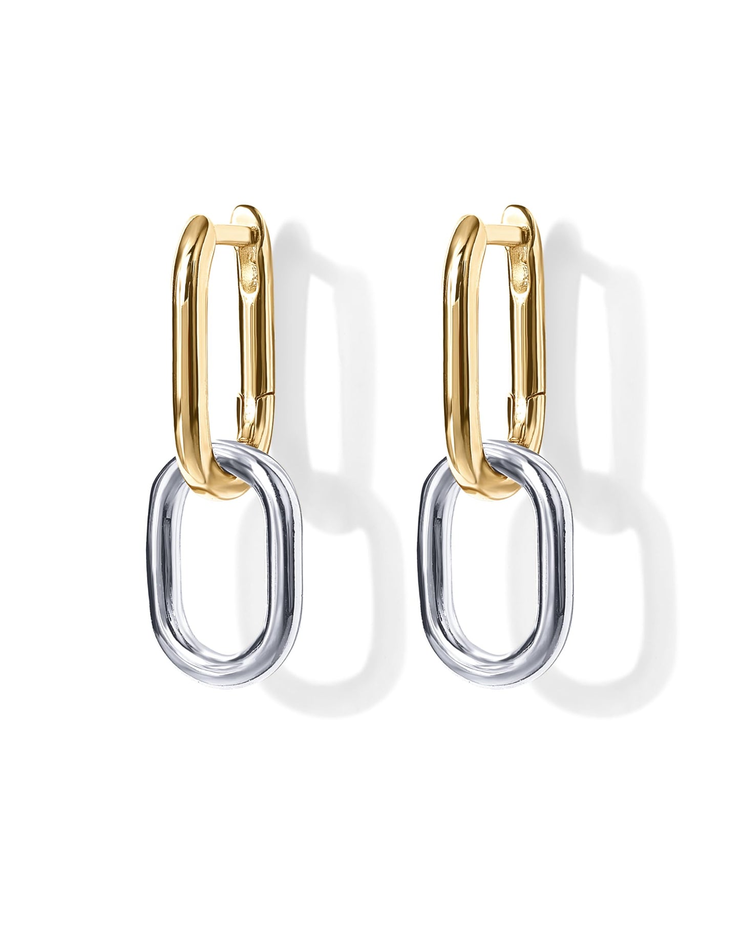PAVOI 14K Gold Plated Convertible Paperclip Link Huggie Hoop Earrings for Women - Two-Toned Earscape Statement Jewelry - Mixed Metals Drop Dangle Earrings