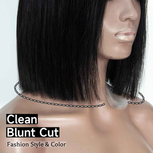 Topnormantic Wear and Go Glueless Wigs Human Hair Pre Plucked Pre Cut, Blunt Cut Bob Wigs Human Hair Bleached Knots 210% Density 12A Brazilian Virgin Hair 5x5 HD Lace Closure Wigs Black Women 10 Inch