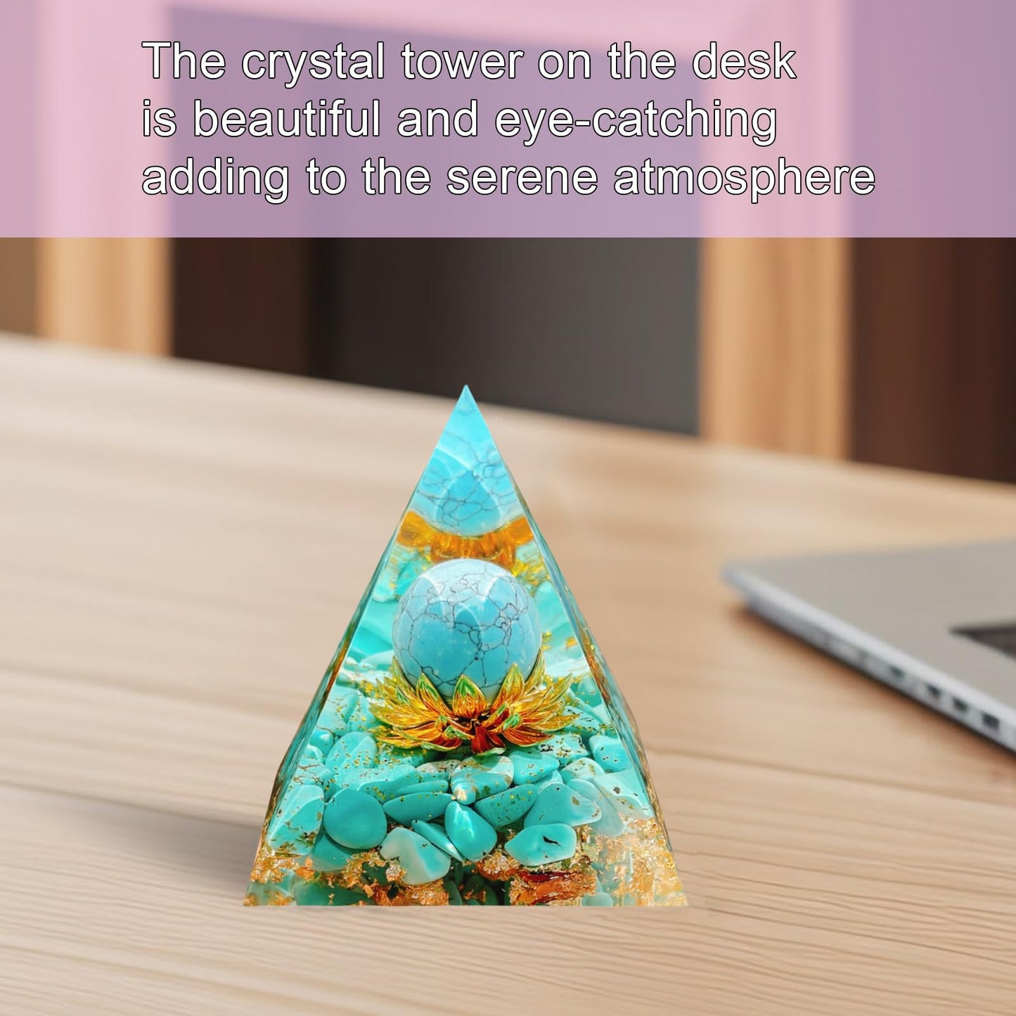 Saefheled The Flower of Life Orgone Pyramid, Natural Energy Turquoise Orgonite Crystal Healing Pyramid, for Reduce Stress, Balance Chakra, Meditation Attract Luck, Accumulate Wealth & Health (6cm)