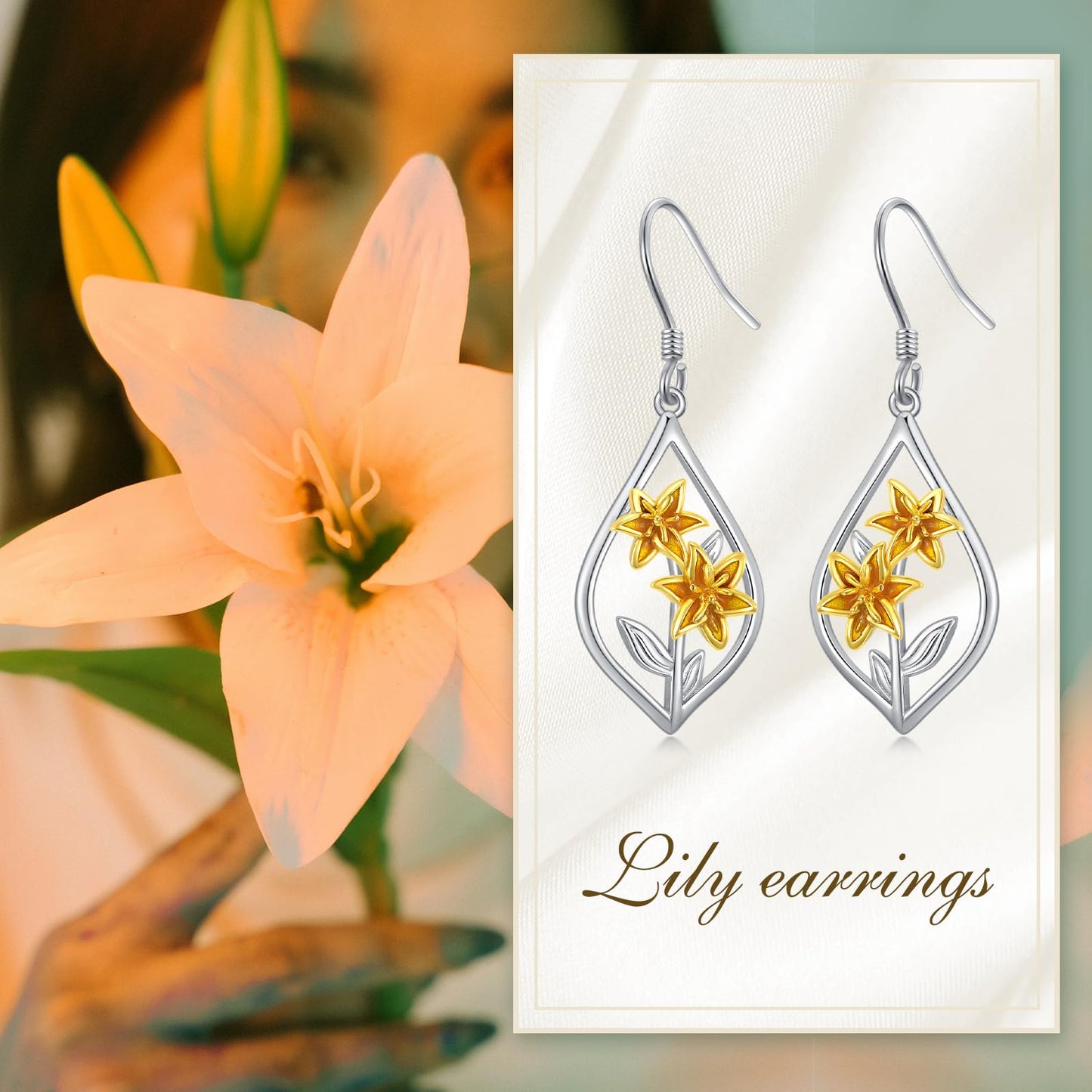Lily Earrings Sterling Silver Lily Flower Dangle Dangling Drop Earrings Floral Jewelry Gifts for Women