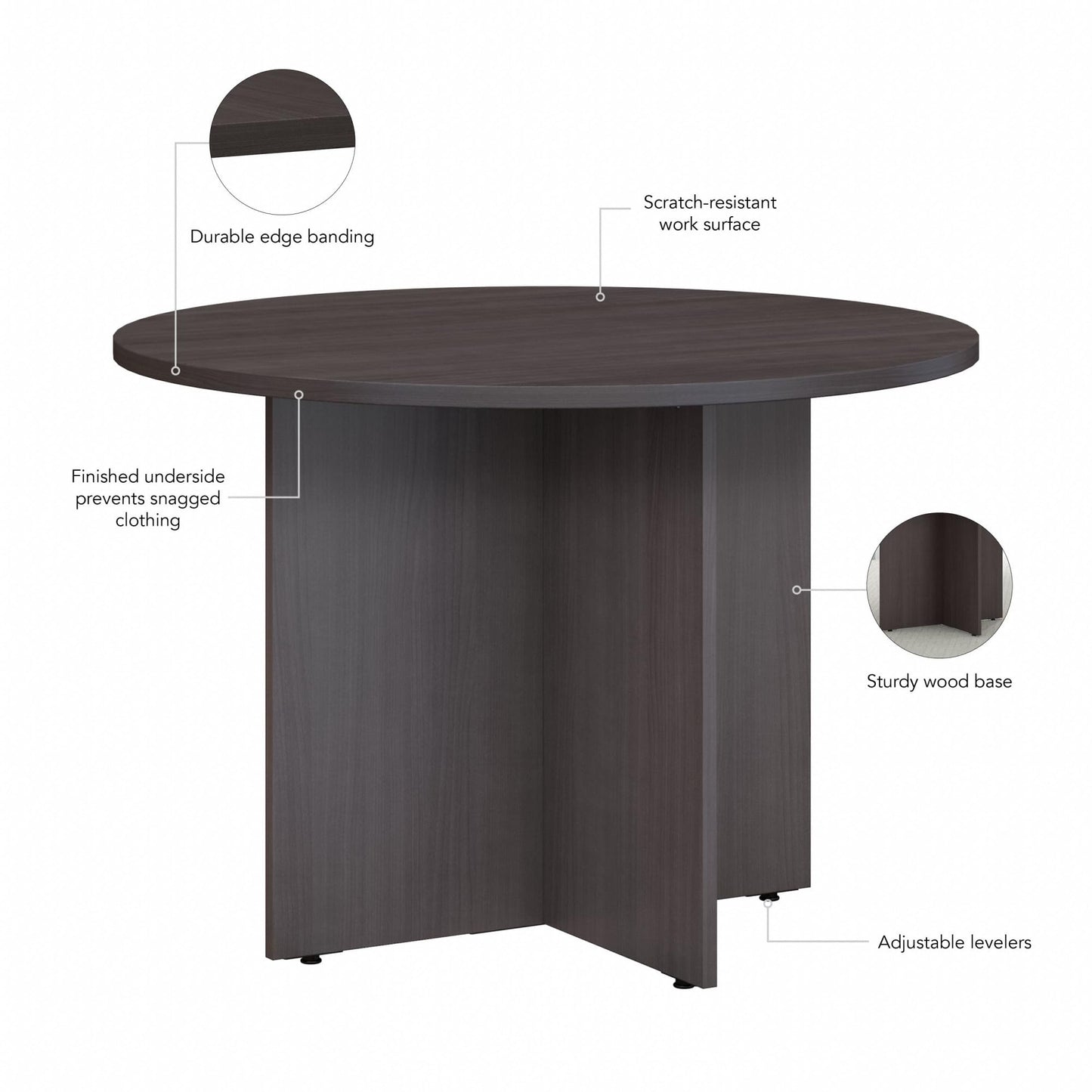 Bush Business Furniture 42-inch Round Conference Table with Wood Base, Circular Meeting Room Desk for 4 Users, Storm Gray