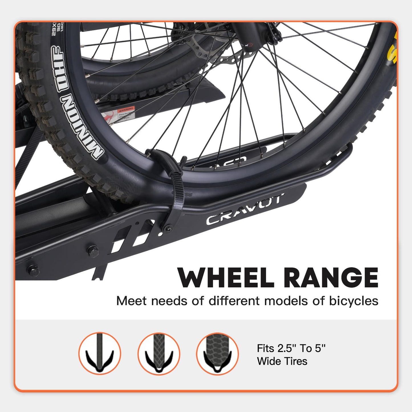 CRAVOT CyberRack S2 Ebike Rack, 300 lbs Capacity Foldable Bike Racks for Tow Hitch Heavy Electric Bike Carrier for 2 E-Bike, Up to 5-inch Fat Tire 2'' Receiver