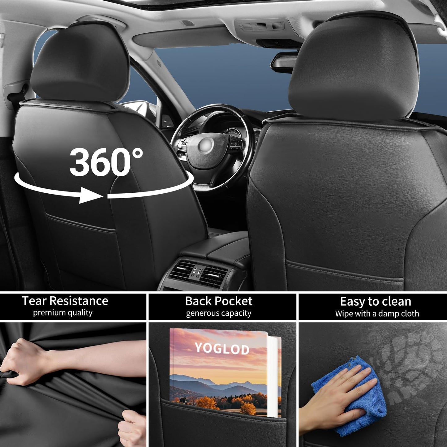 YOGLOD RAV4 Car Seat Covers Custom Fit for Toyota RAV4 2013-2025 2026, Full Coverage Leather Waterproof Breathable Seat Covers Full Set, Automotive Seat Protectors, Airbag Compatible(5 Seats, Black)