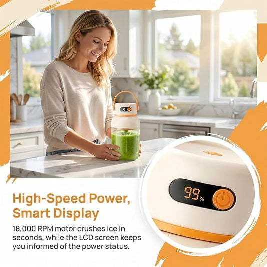 Portable Electric Juicer Cup with Zero Cord Hassle,Rechargeable Personal Blender,Digital Display,Power off when the lid is opened,2600mAh battery capacity for Gym, Office, Outdoors (1200ml)