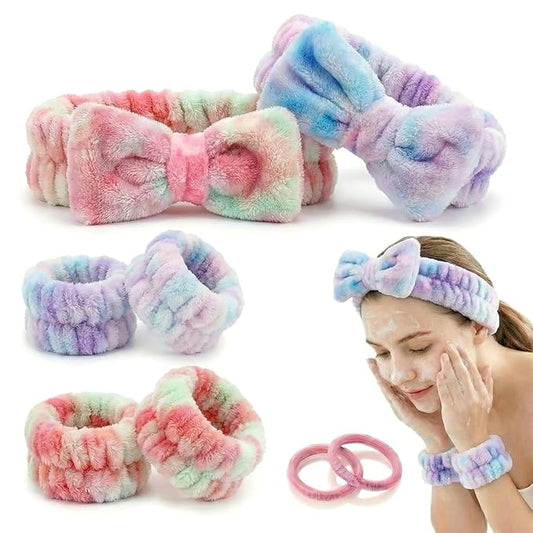 8 Pcs Spa Headband and Wristbands Set for Washing Face, Soft Face Wash Headbands Wrist Bands for Women with Scrunchies, Absorbent Wrist Towels, Makeup Hairband for Skincare, Yoga, and Teen Girls Gifts