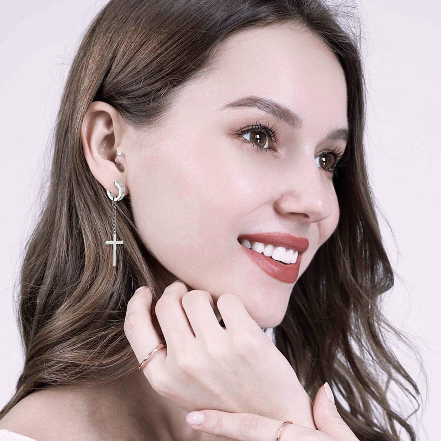 NEWITIN 4 Pairs Stainless Steel Magnetic Earrings for Men Clip on Earring Magnetic Stud Earring Unisex Non Piercing CZ Magnet Studs Diamond Cross Earrings for Women Men
