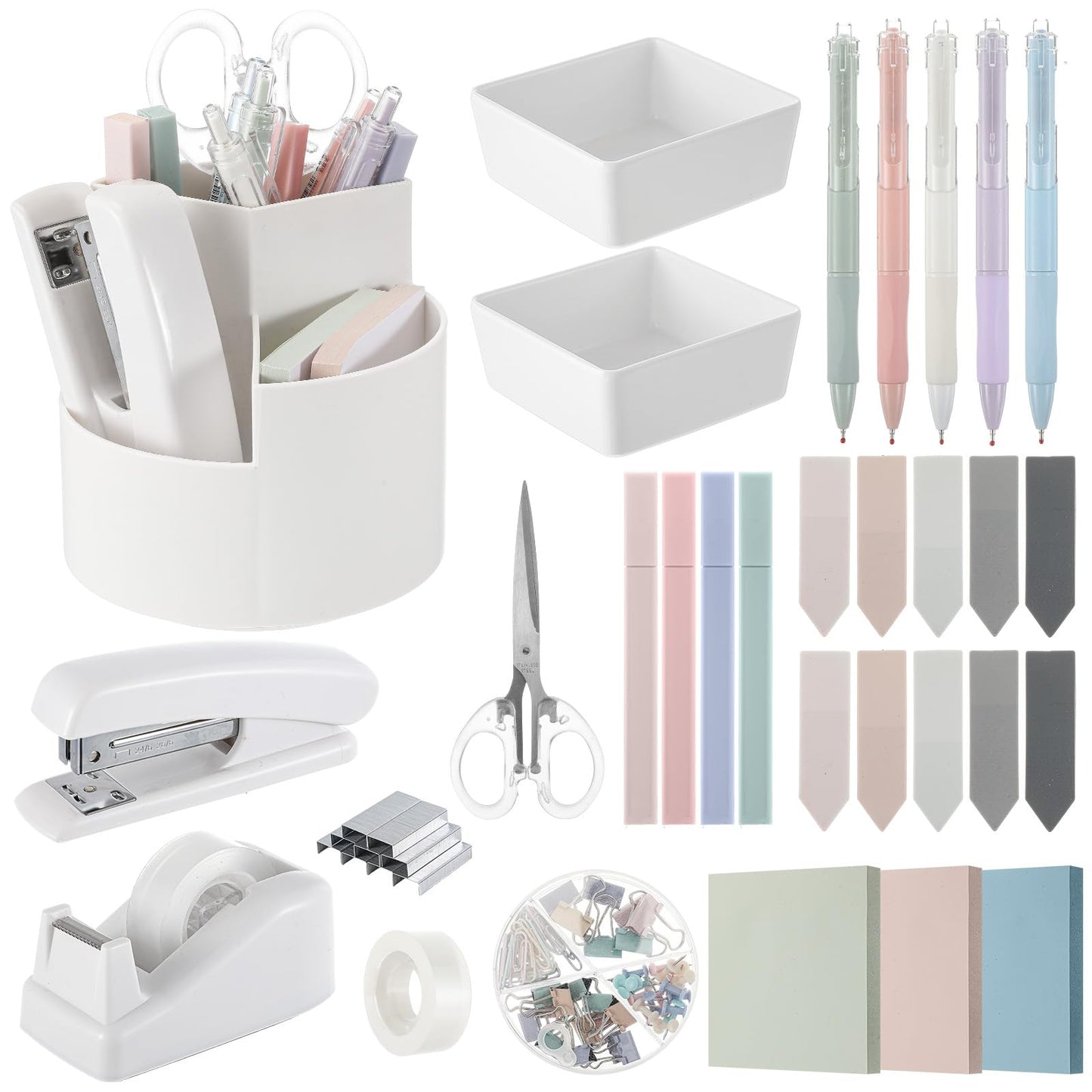 Kosiz 27 Pcs Black White Desk Accessories Gift for Aesthetic Desk Organizer Neutral Office Supplies Pen Holder Stapler Binder Sticky Notes Paper Clips Scissor Staples for Women(Fashion)