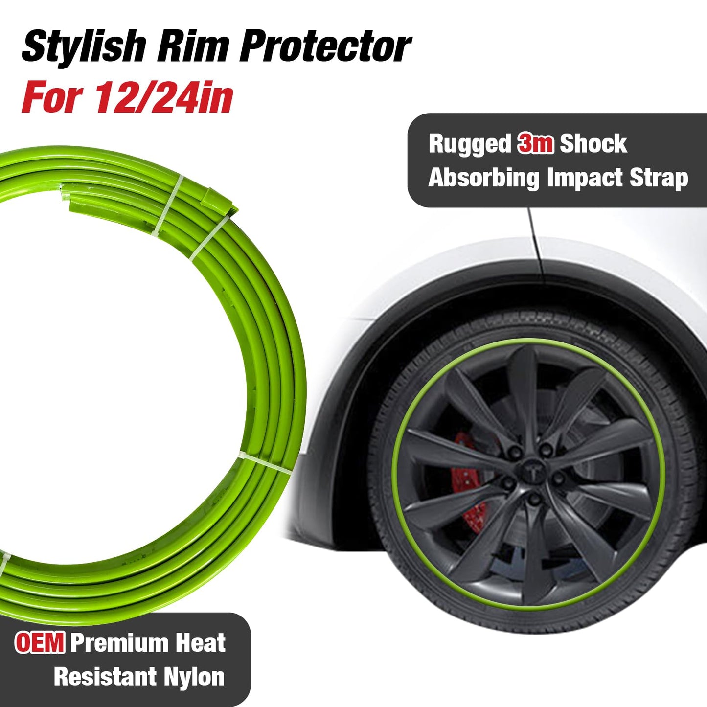CRYRIMDRAGON 4-Pack Alloy Rim Protector for Car Wheels–Fits 12 to 24 Inch Wheels – No-Scratch Rim Guards for Curb Rash & Scuffs–Adhesive-Free Universal Fit Wheel Edge Protectors(Green)