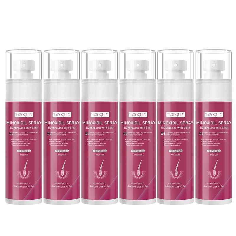 5% Minoxidil for Women Hair Regrowth Spray, hers hair regrowth treatment Infused with Biotin, Extra Strength Treatment to Combat Hair Loss and Thinning, 6 Bottles（100 Ml)