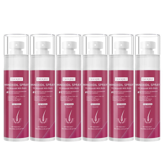 5% Minoxidil for Women Hair Regrowth Spray, hers hair regrowth treatment Infused with Biotin, Extra Strength Treatment to Combat Hair Loss and Thinning, 6 Bottles（100 Ml)
