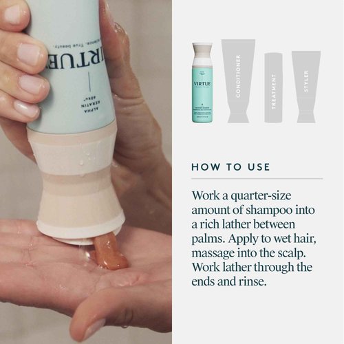 VIRTUE Recovery Sulfate Free Shampoo with Keratin and Baobab Seed Oil for Damaged Hair, Color Safe