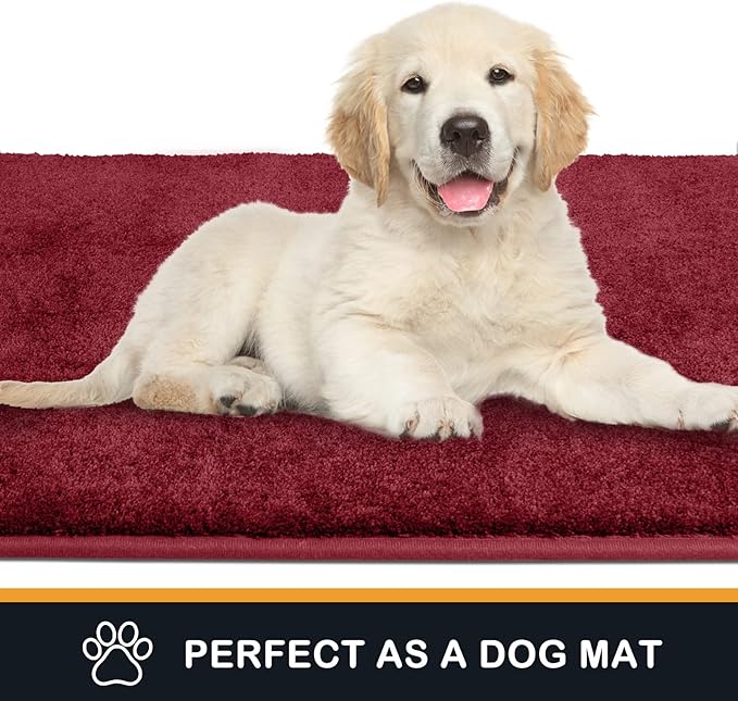 PURRUGS Dirt Trapping Door Mat 31.5" x 70", Non-Slip Machine Washable Entryway Rug, Dog Doormat, Indoor Front Door Mat, Super Absorbent Entry Rug for Muddy Shoes & Paws, Burgundy Red