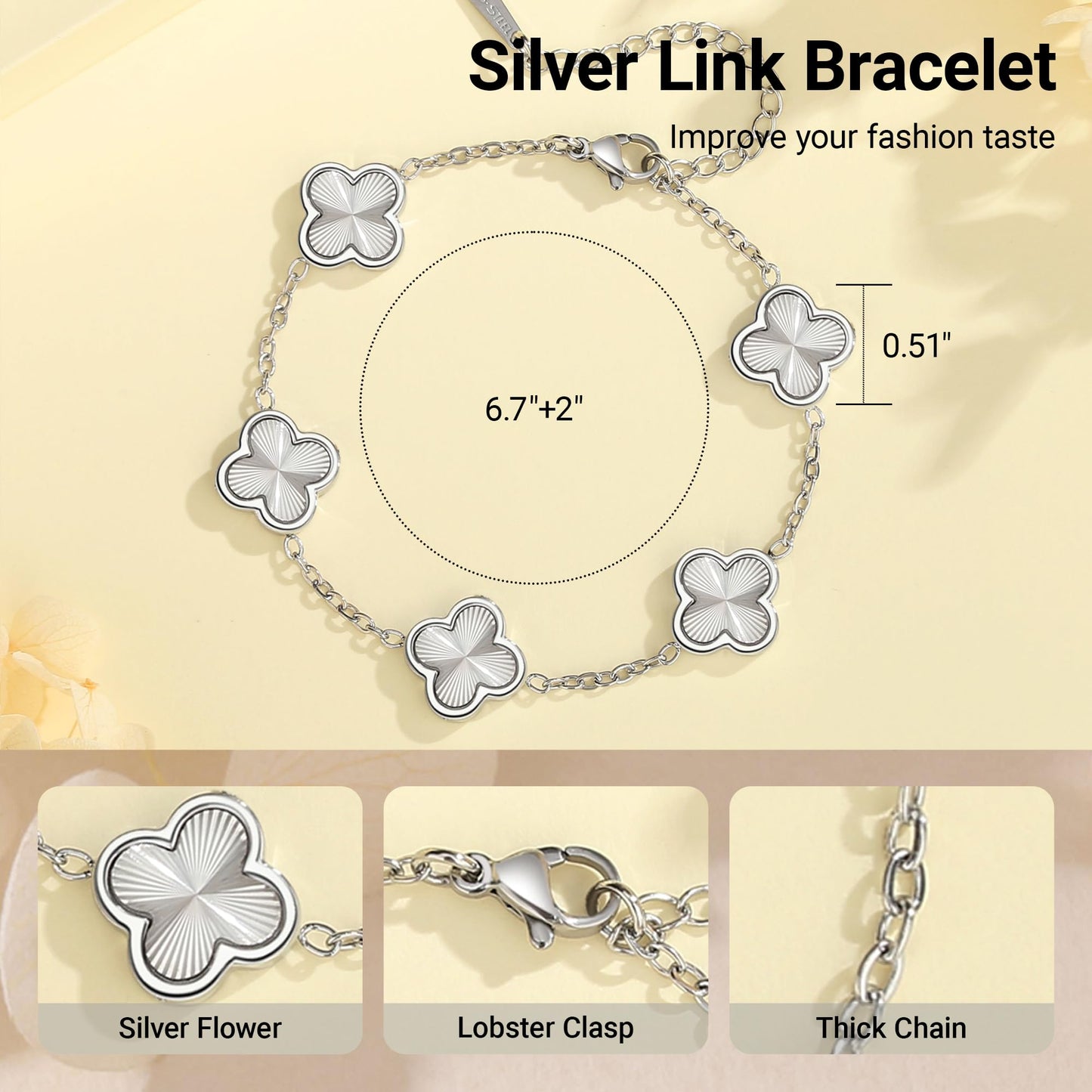 CORSMGSE 18K Gold Plated Clover Lucky Bracelet for Women Gold White Black Pink Green Red Blue Adjustable Double Sided Flower Four Leaf Link Bracelets Trendy Jewelry Gifts for Women Men