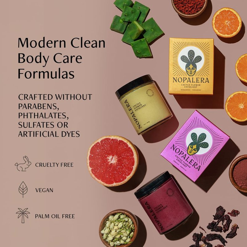 Nopalera Hibiscus Cactus Flower Exfoliant - Exfoliating Face & Body Scrub, 3-in-1 Cleanser, Exfoliator, & Moisturizer, Vegan, Cruelty-Free, Natural Floral Scent, Dye Free, 6 oz.