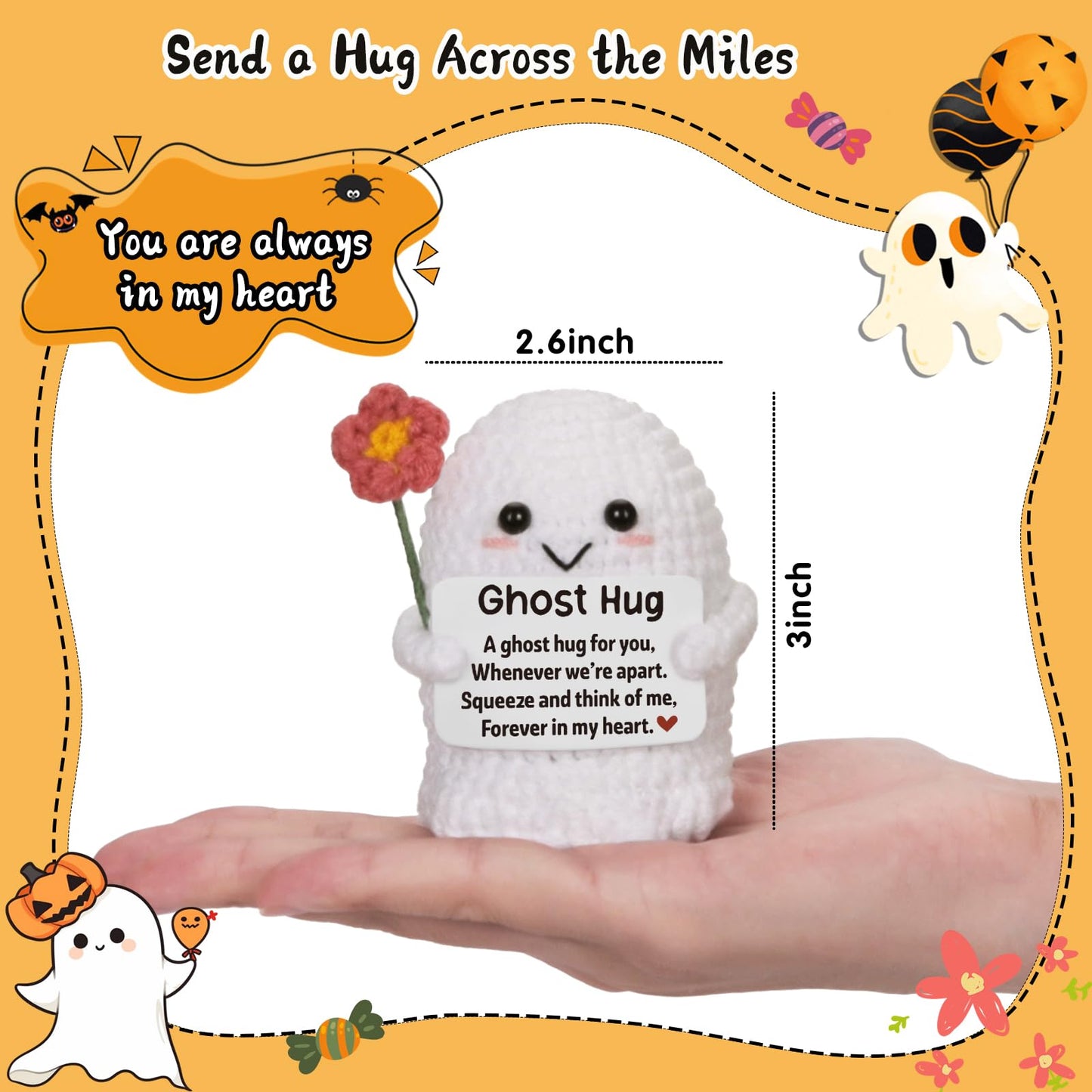 Unique Friendship Birthday Gift for Bestie Her Him – Long Distance Thinking of You Gift for Women Men – Handmade Crochet Ghost Hug Ornament Thoughtful Boo Spooky Relationship Decor for Goodbye
