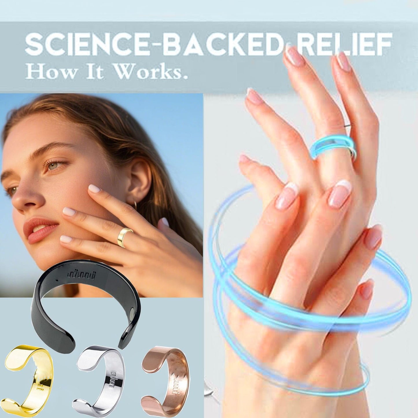 Refined Magnc Stainless Steel Auvulis Migraine Ring Magtherapy Lymphatic Drainage Rings Lymph Nodes Acupuncture Therapy Anti Snoring Rings Migraine Relief Health Jewelry for Men and Women(Silver A)