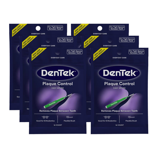 Dentek Interdental Brushes - Tight, 16 Count, 6 Pack - Easy-Brush Interdental Plaque Remover with Fluoride - Cleans Tight Spaces Around Teeth, Braces & Other Dental Appliances