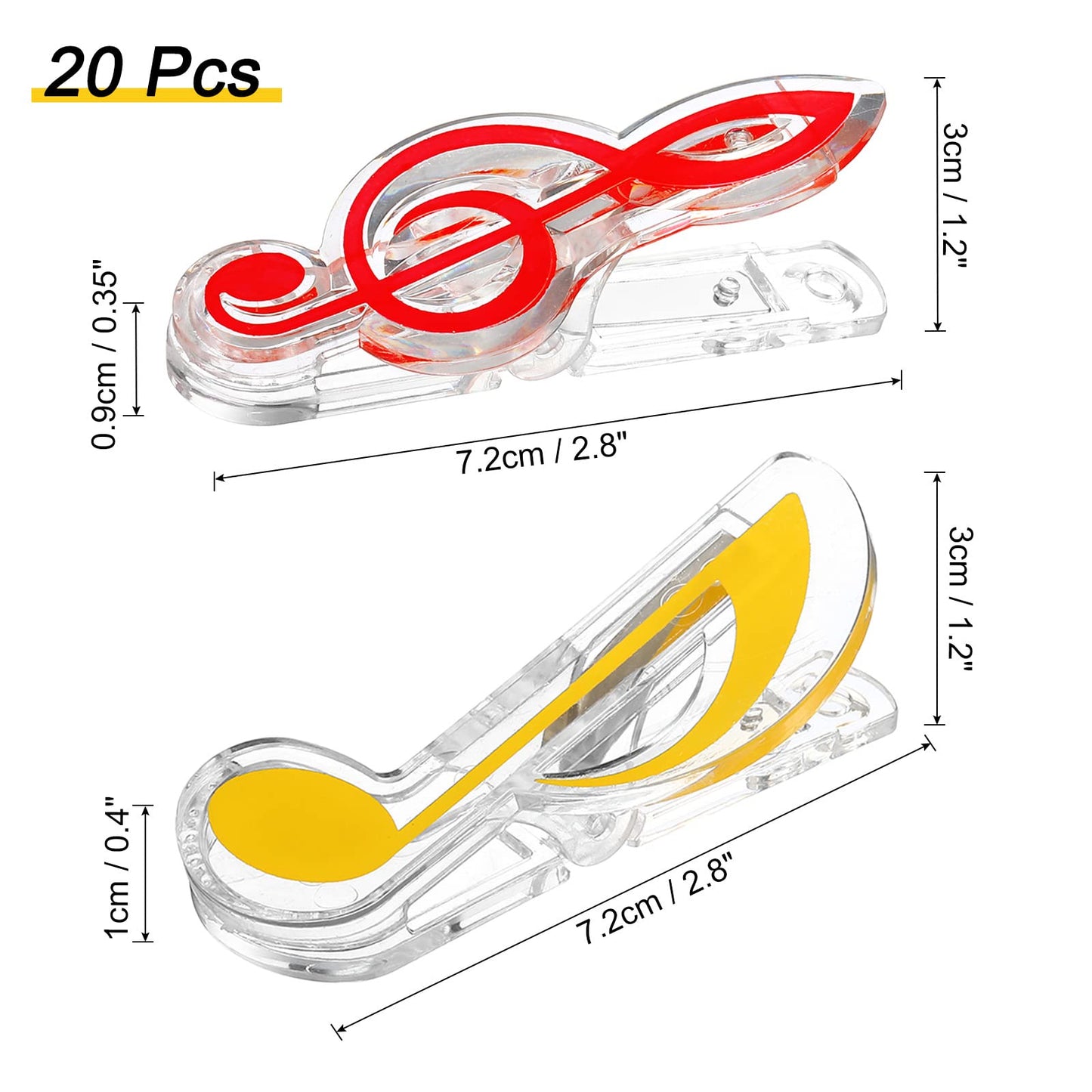 PATIKIL Music Note Clips, 20pcs Music Paper Clip Holder, Plastic Music Book Clip Bookmarks Stationery Clips for Paper Book Music Invitation Card Notebook