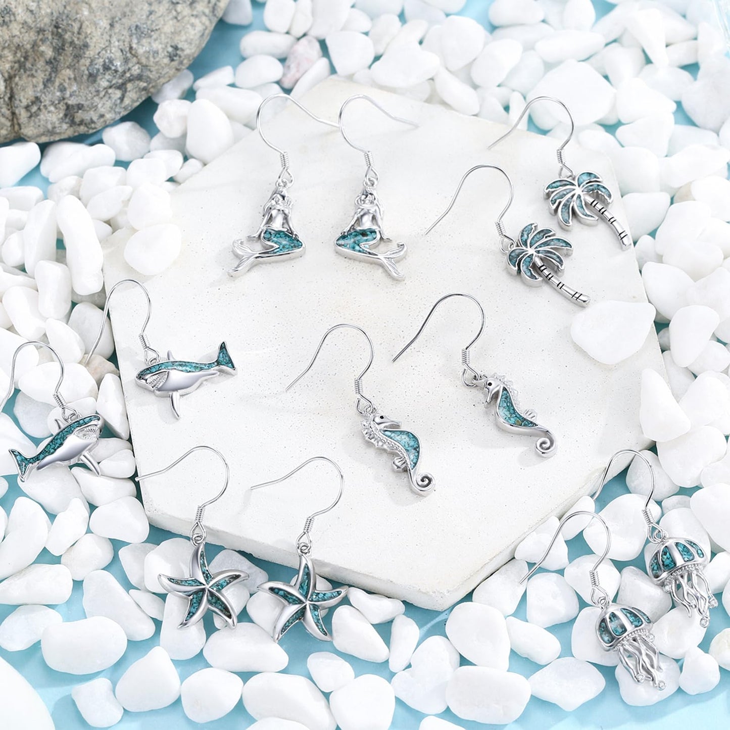 Mermaid Earrings for Women 925 Sterling Silver Turquoise Ocean Dangle Drop Earrings Sea Beach Themed Jewelry Summer little Mermaid Gifts for Friends