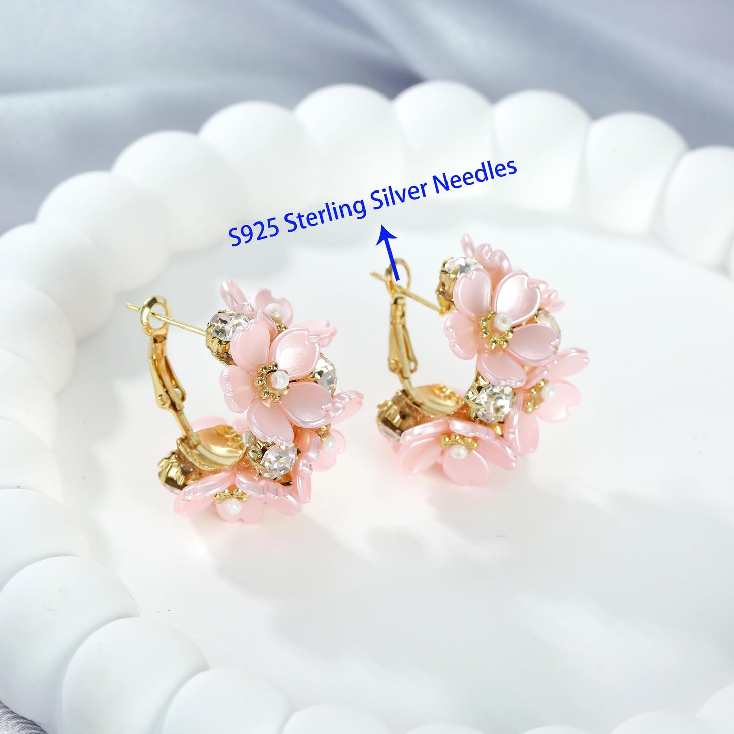 Xalroco Lightweight Flower Earrings for Women, Pink Floral Earrings Hoop Light Pink Jewelry (Pink Flower)