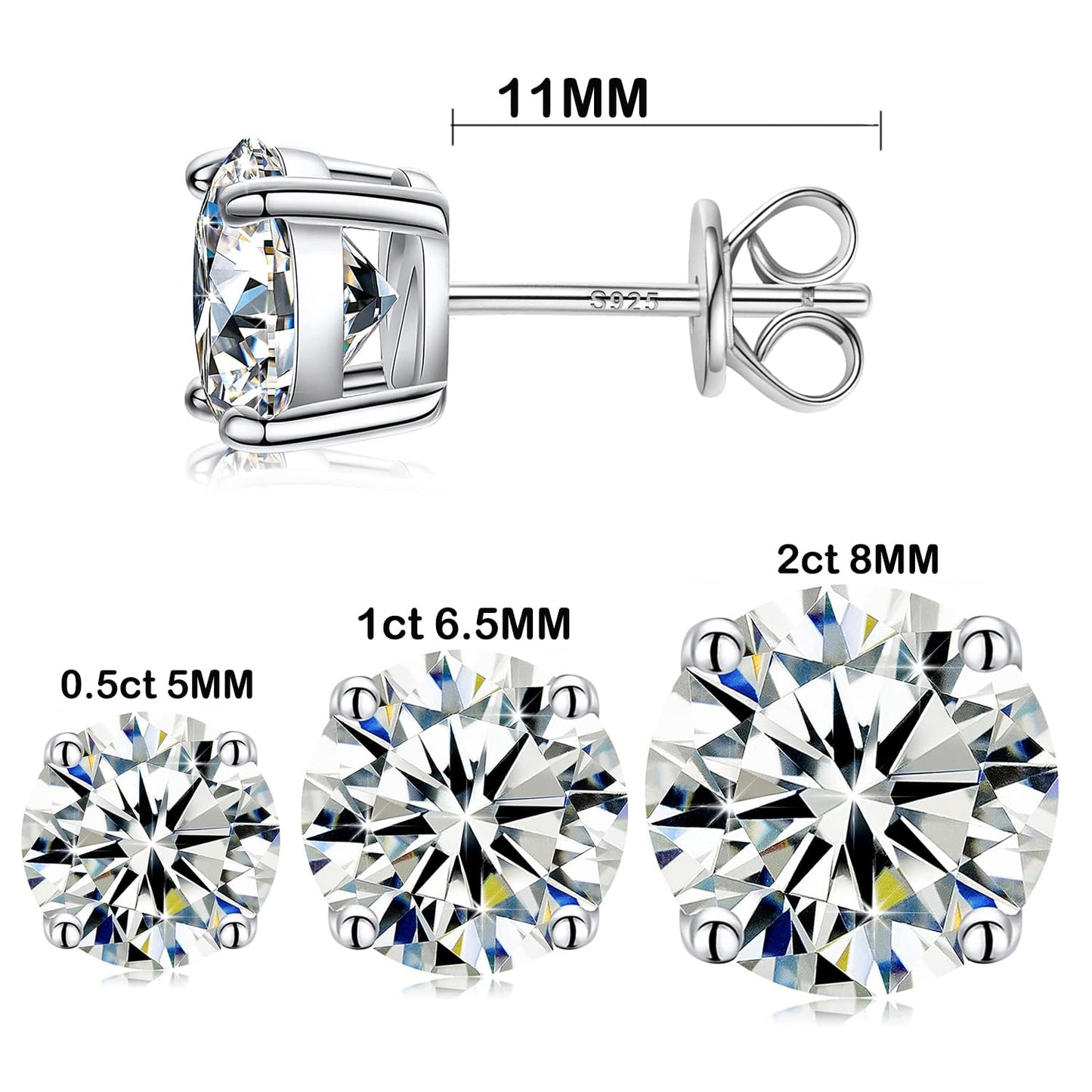 Moissanite Stud Earrings for Women Men Total 1ct Laboratory Diamond S925 Silver Earrings Wedding Jewelry (5MM 0.5ct X2)