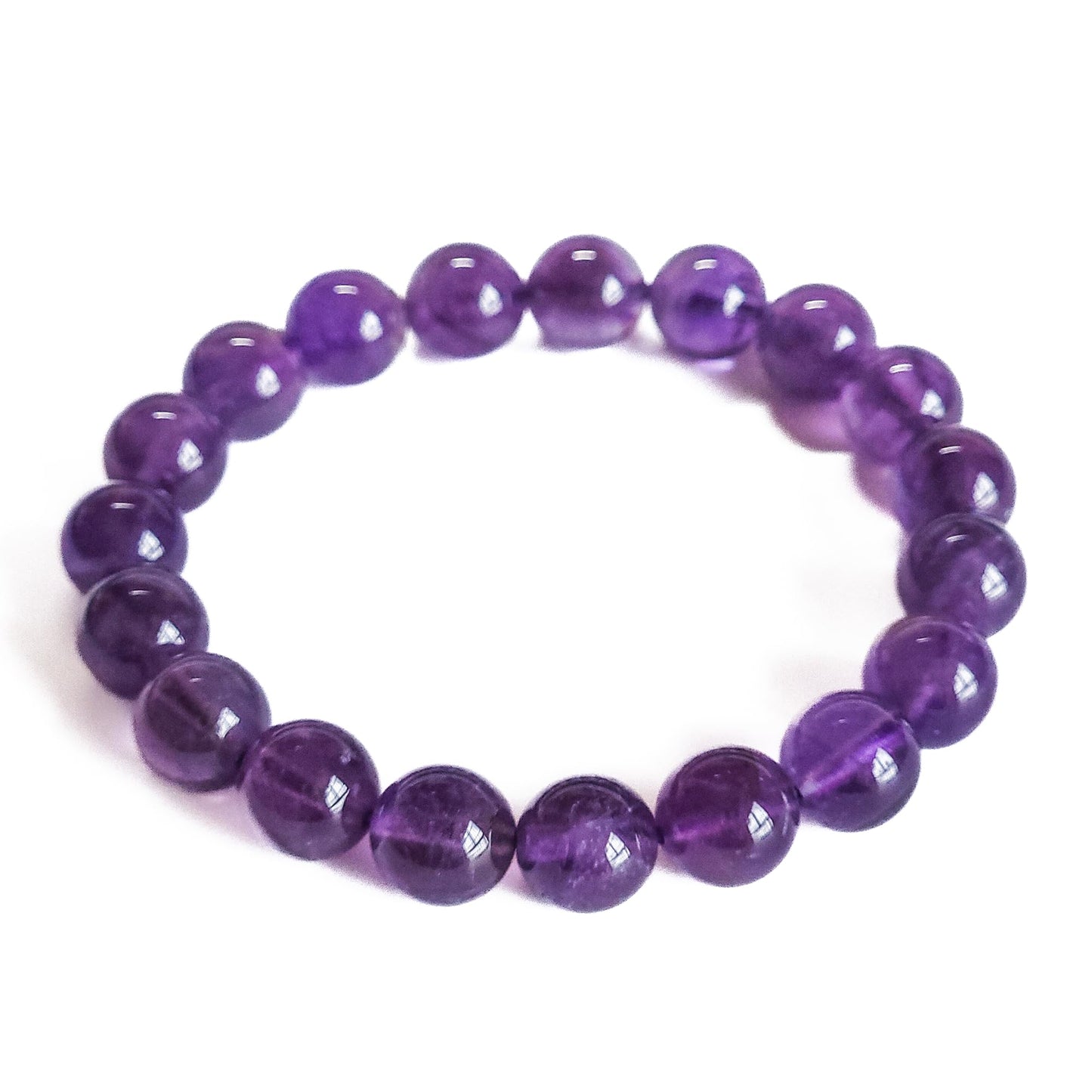 Silan's Natural Amethyst Bracelet for Women, Genuine Healing Crystal Stretch Elastic Adjustable Bracelet with Lucky Card, Gift for Her (10mm)