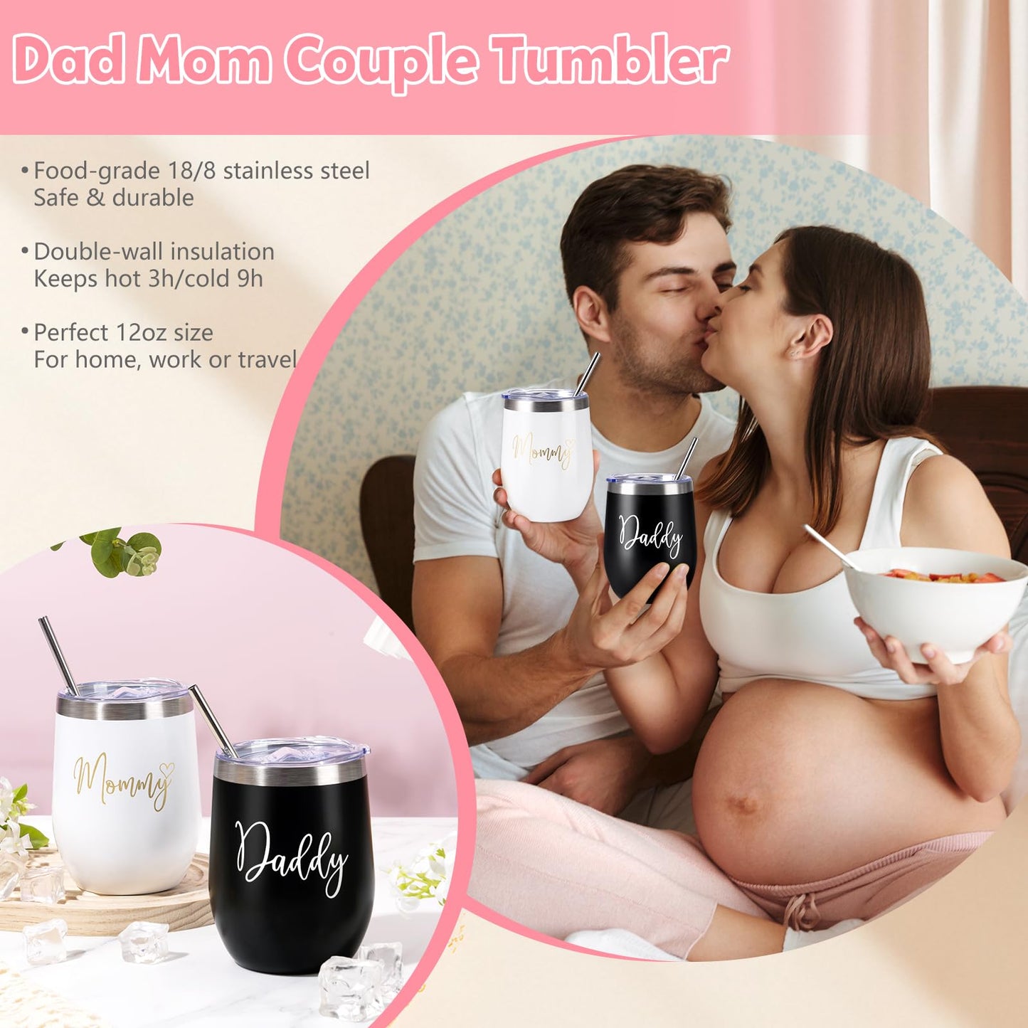 Baby Gift Set, Baby Girl Gifts, New Mom Gifts for Women, New Parents Gifts for Couples w/New Mom and Dad Tumbler Newborn Essentials for Gender Reveal, Baby Shower Pregnancy Gifts for First Time Moms