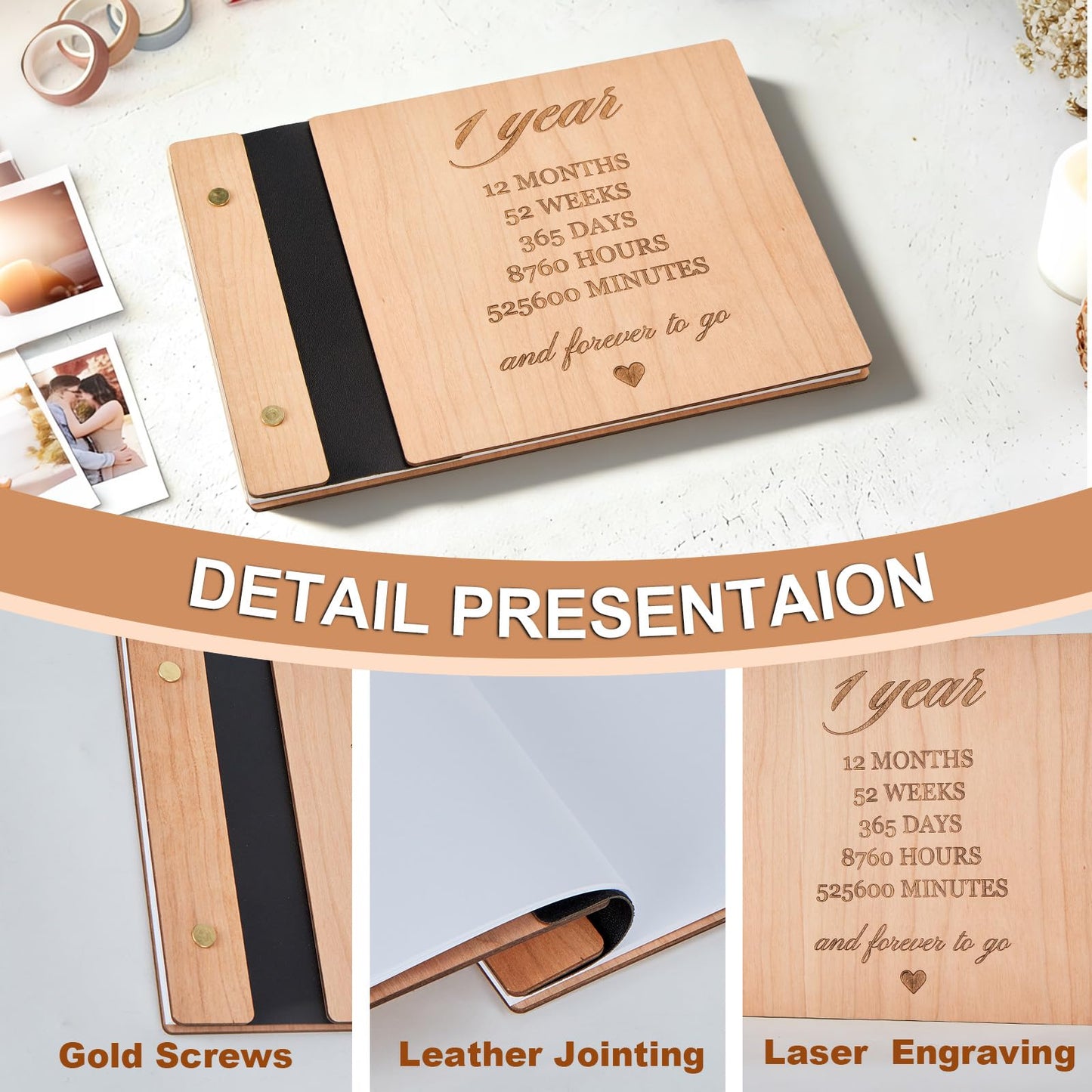 1 Year Anniversary Scrapbook, 1st Anniversary Paper Gift Photo Album for Boyfriend Girlfriend Her Him, One Year Wedding First Anniversaries Ideas Handmade DIY Memory Book for Couple Wife Husband