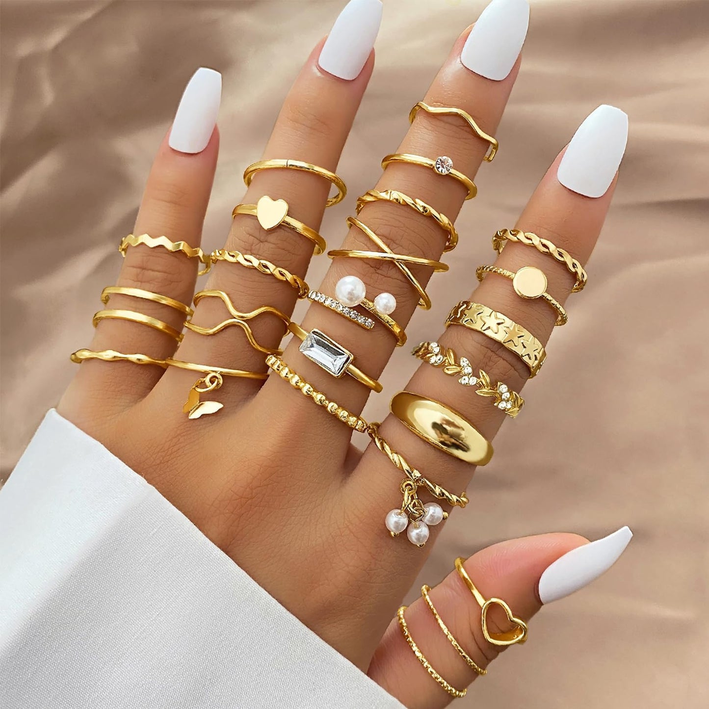 IFKM 24PCS Gold Knuckle Rings Set For Women Vintage Stackable Joint Finger Midi Rings Dainty Cubic Zirconia Crystal Simple Twist Hollow Cute Rings Pack Jewelry Gift (Heart's Voice, Gold)