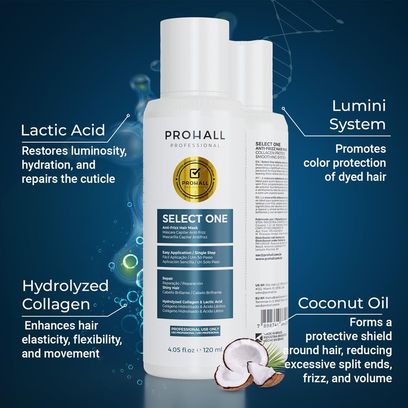 Brazilian Keratin Treatment Blowout Complex-PROHALL SELECT ONE -Formaldehyde Free Keratin Hair Treatment at Home-Queratina Brasileña Keratina Para Alisar el Pelo Sin Formol