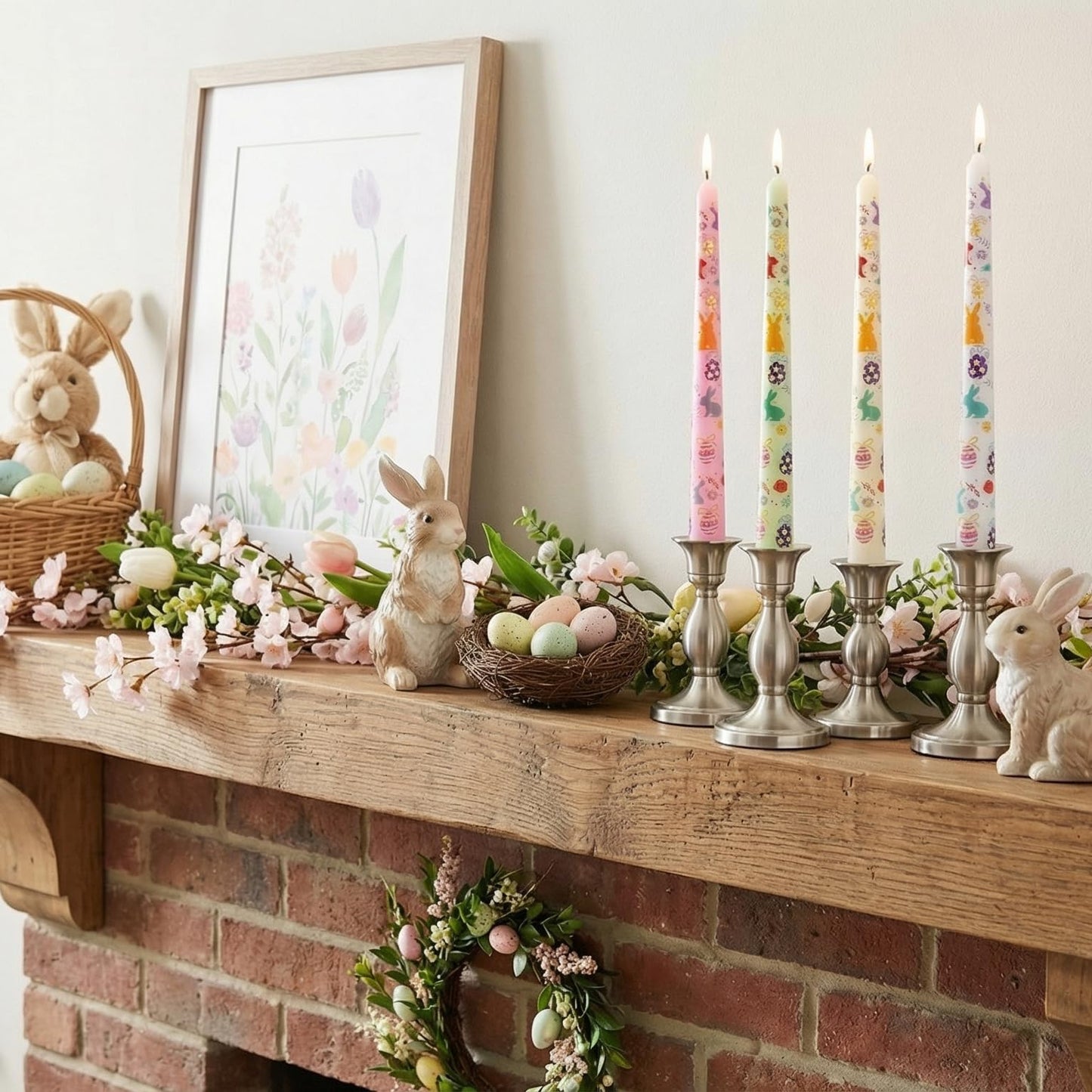 FYBW 4 Pack Easter Printed Taper Candles, 10" Long Decorative Candles with Spring Bunny & Egg Design Decorative Candles for Easter Table & Home Decor"