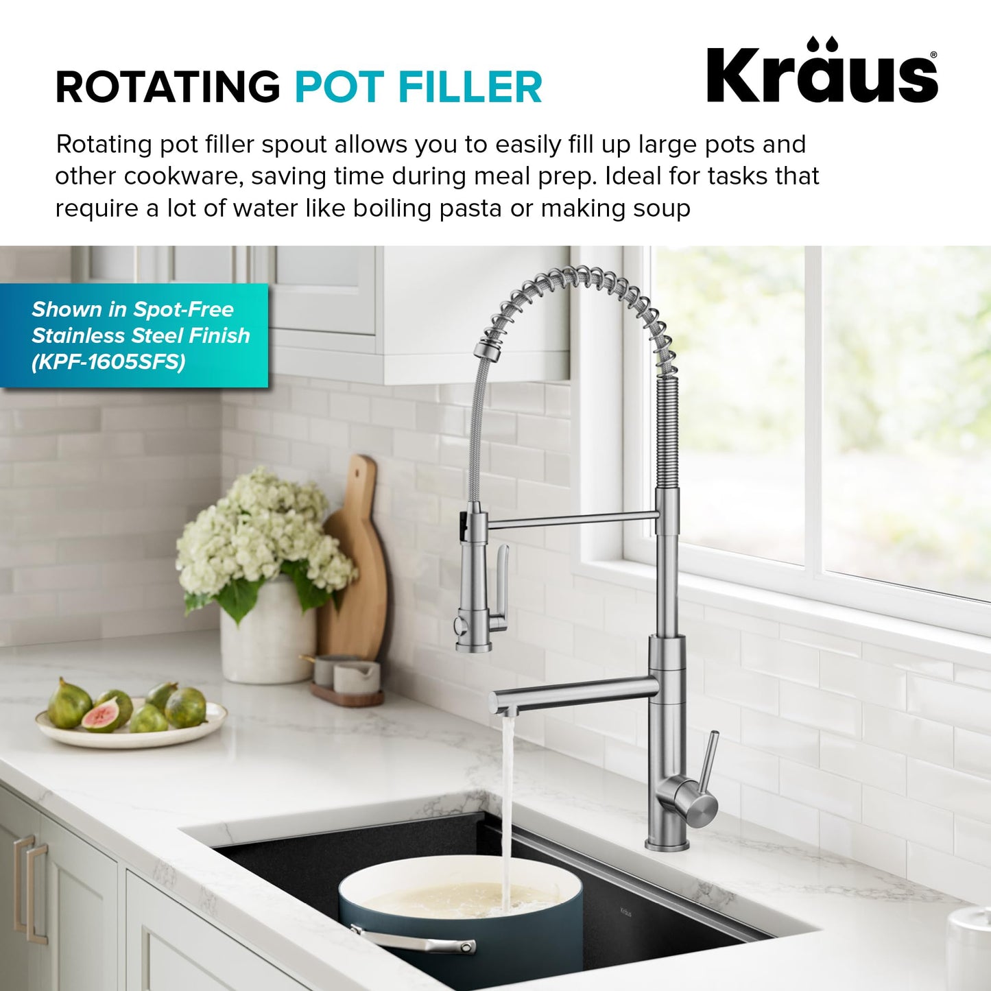 KRAUS Artec Pro Commercial Style 2-Function Single Handle Pull Down Kitchen Faucet with Pot Filler in Matte Black, KPF-1605MB