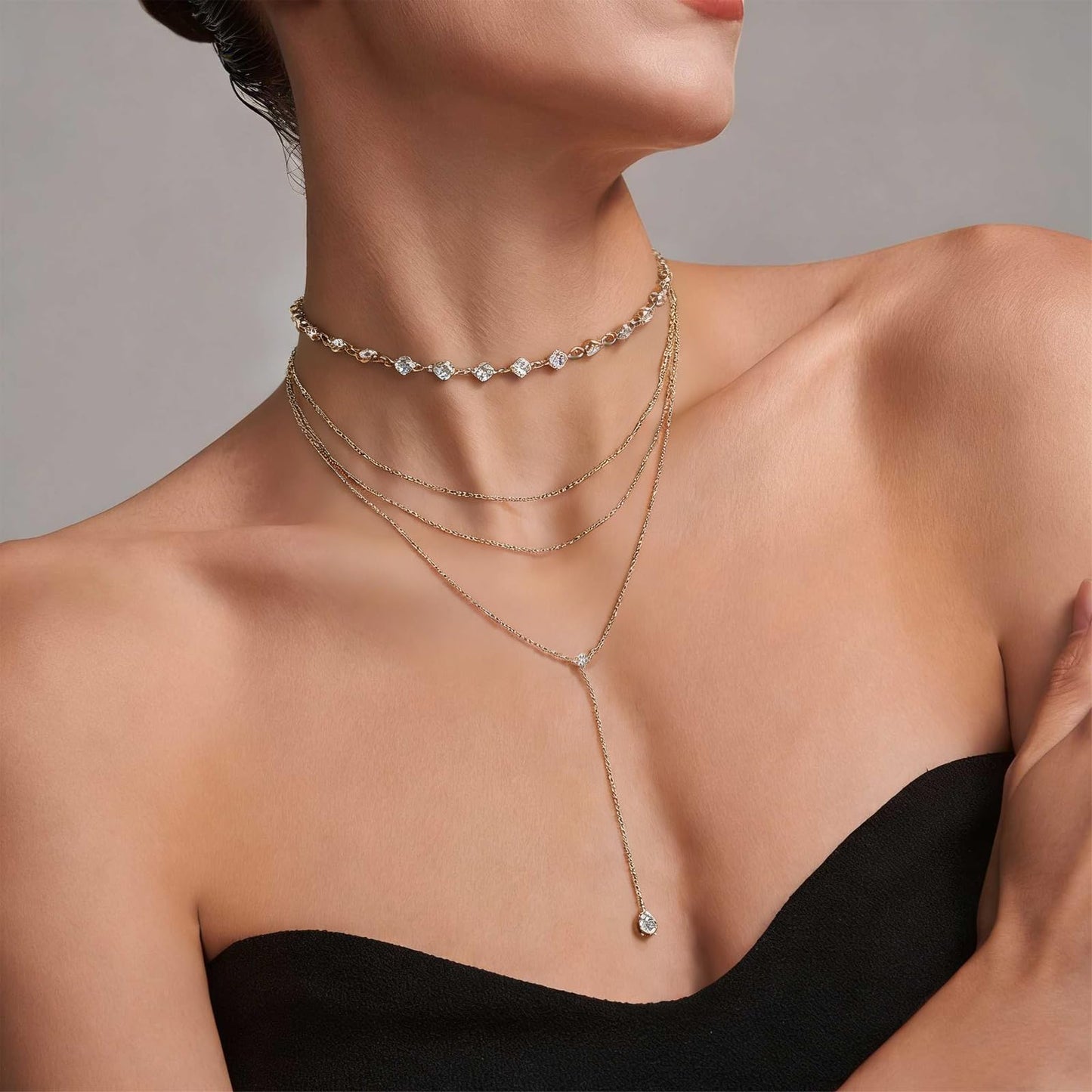 ENGCKSHI Necklace for Women, Dainty Long 14K Gold Y-Shaped Necklace Jewelry Trendy Beaded Layered Chain Drop Necklaces Jewelry Women Gifts