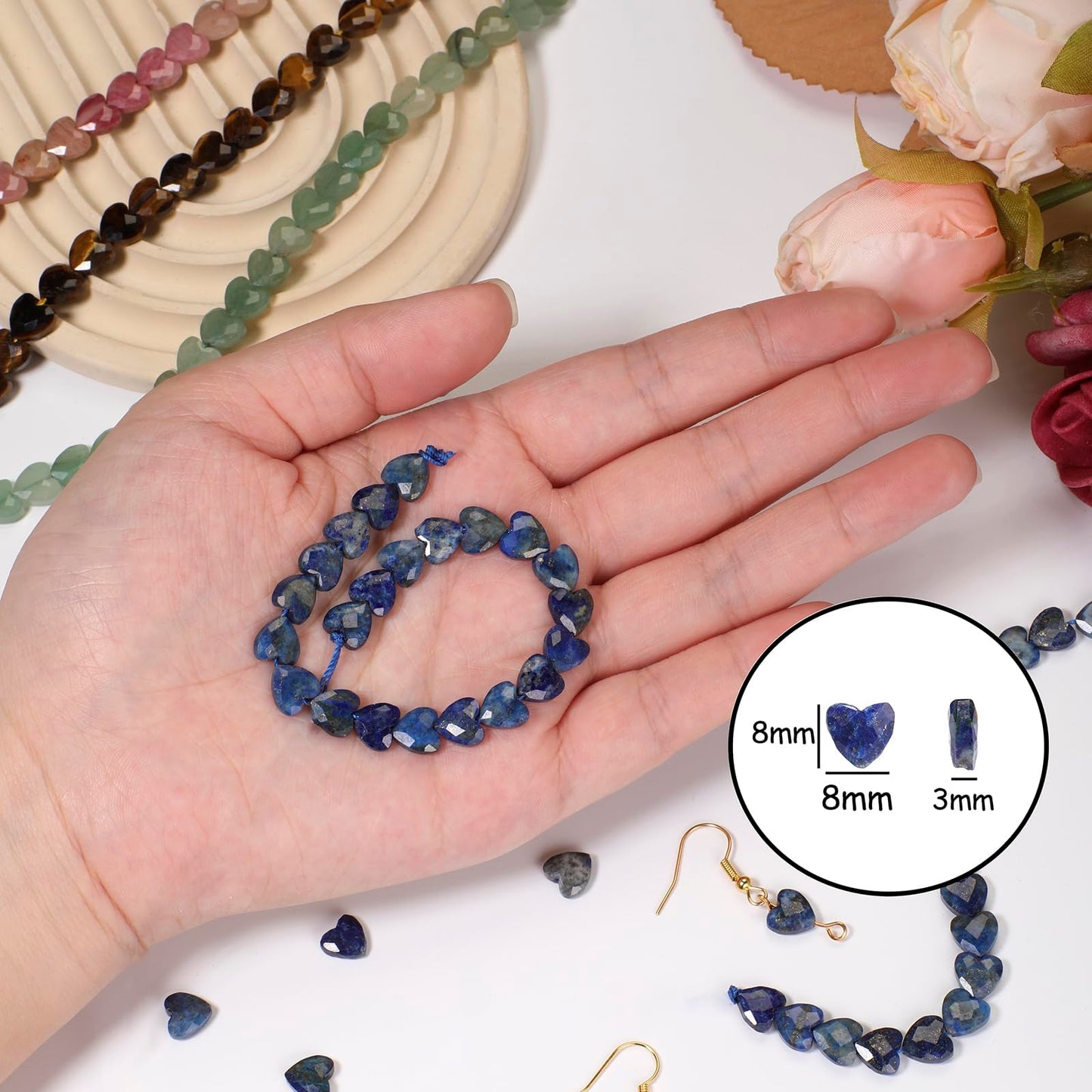 Nitopupu 22pcs Faceted Heart Stone Beads Natural Amethyst Bead 8mm Crystals and Healing Stones for Jewelry Making Supplies,Friendship Bracelet Kit,Love Gifts