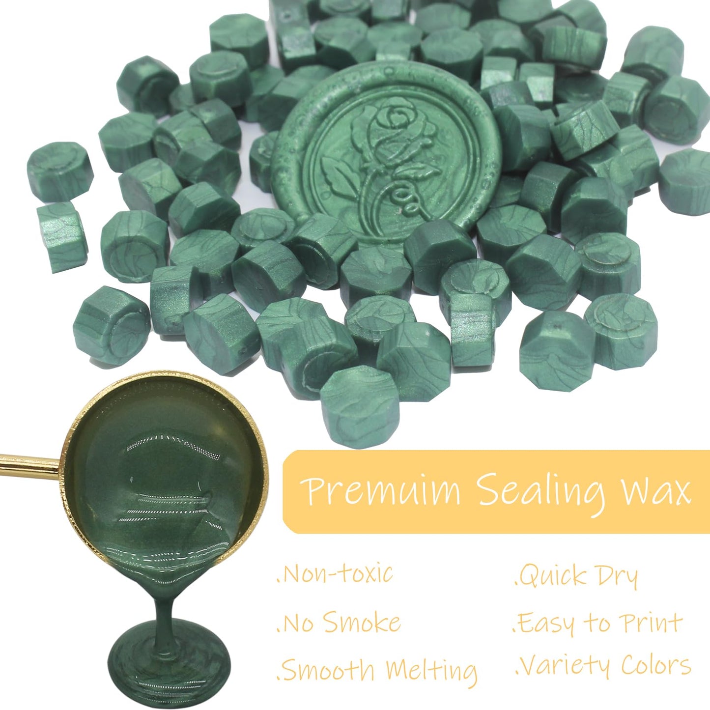 600pcs Pine Green Wax Seal Beads, Andotopee Premium Sealing Wax Pellets for Stamp Seals, Wedding Invitations, Letter Envelopes, Scrapbook DIY Crafts & Christmas Card Gift Decor