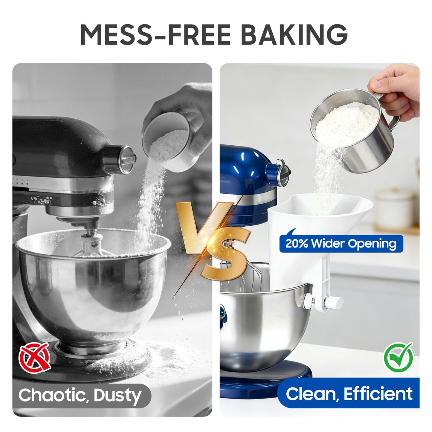KingofKings Funnel for Kitchen Aid Accessories and Attachments, Flour Funnels for Kitchenaid Mixer Attachments, Wide Mouth Pouring Chute Baking Supplies for Cake, Mother Day Gift for Women, Mom