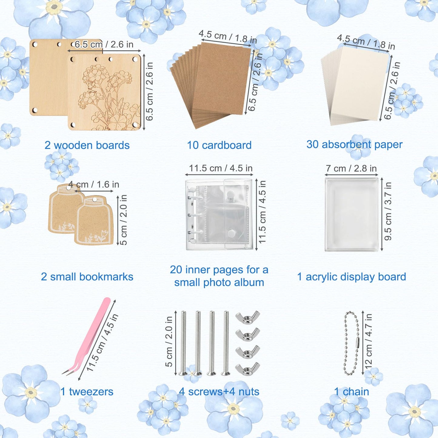 YPJXBEST Mini Flower Press Kit,2.55"x2.55" Portable Pocket Flower Press DIY Botanical Crafts Mini Plant Preservation Kit for Hiking & Nature Journaling Arts and Crafts Lovers,Plant Lover Gifts
